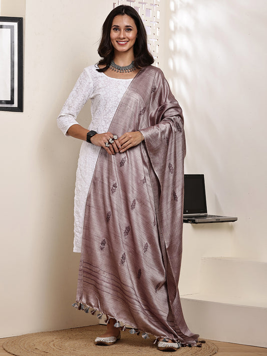 Dupatta-Cotton Silk - Purple All Over Buti