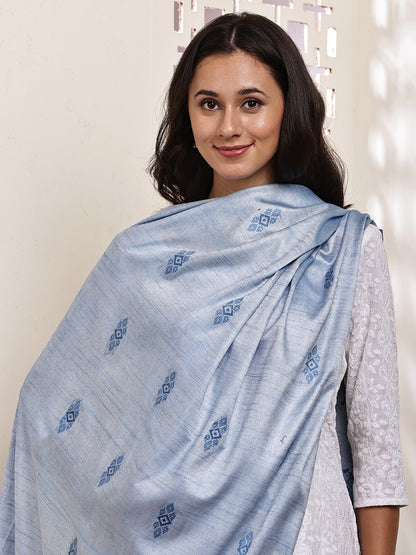 Dupatta-Cotton Silk - Blue All Over Buti