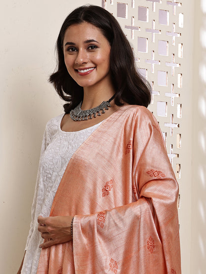 Dupatta-Cotton Silk - Orange All Over Buti