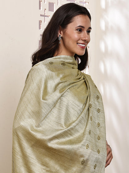 Dupatta-Cotton Silk - Green Border Buti