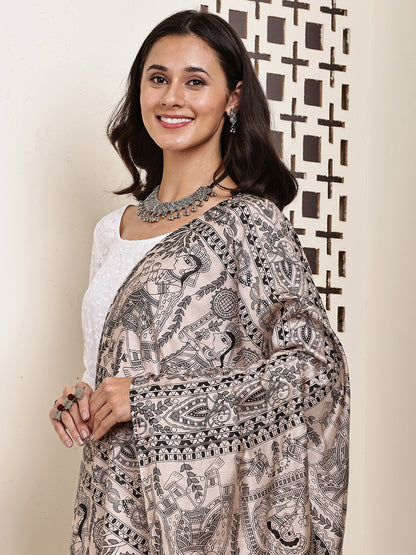Dupatta-Bhagalpuri Katan - Madhubani Black All over