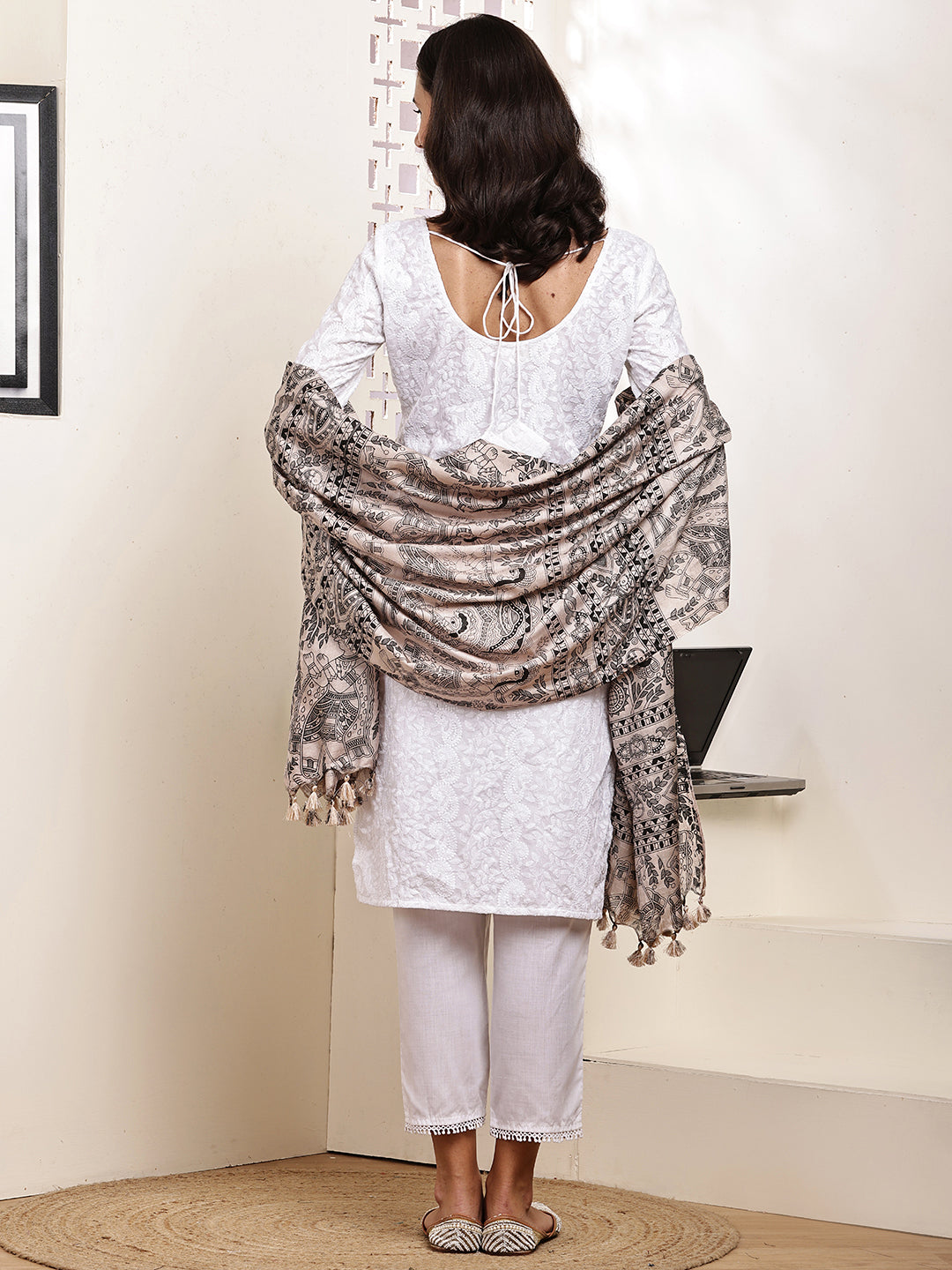Dupatta-Bhagalpuri Katan - Madhubani Black All over