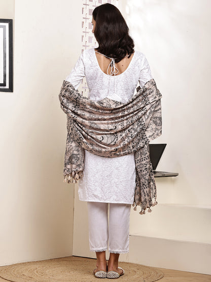 Dupatta-Bhagalpuri Katan - Madhubani Black All over