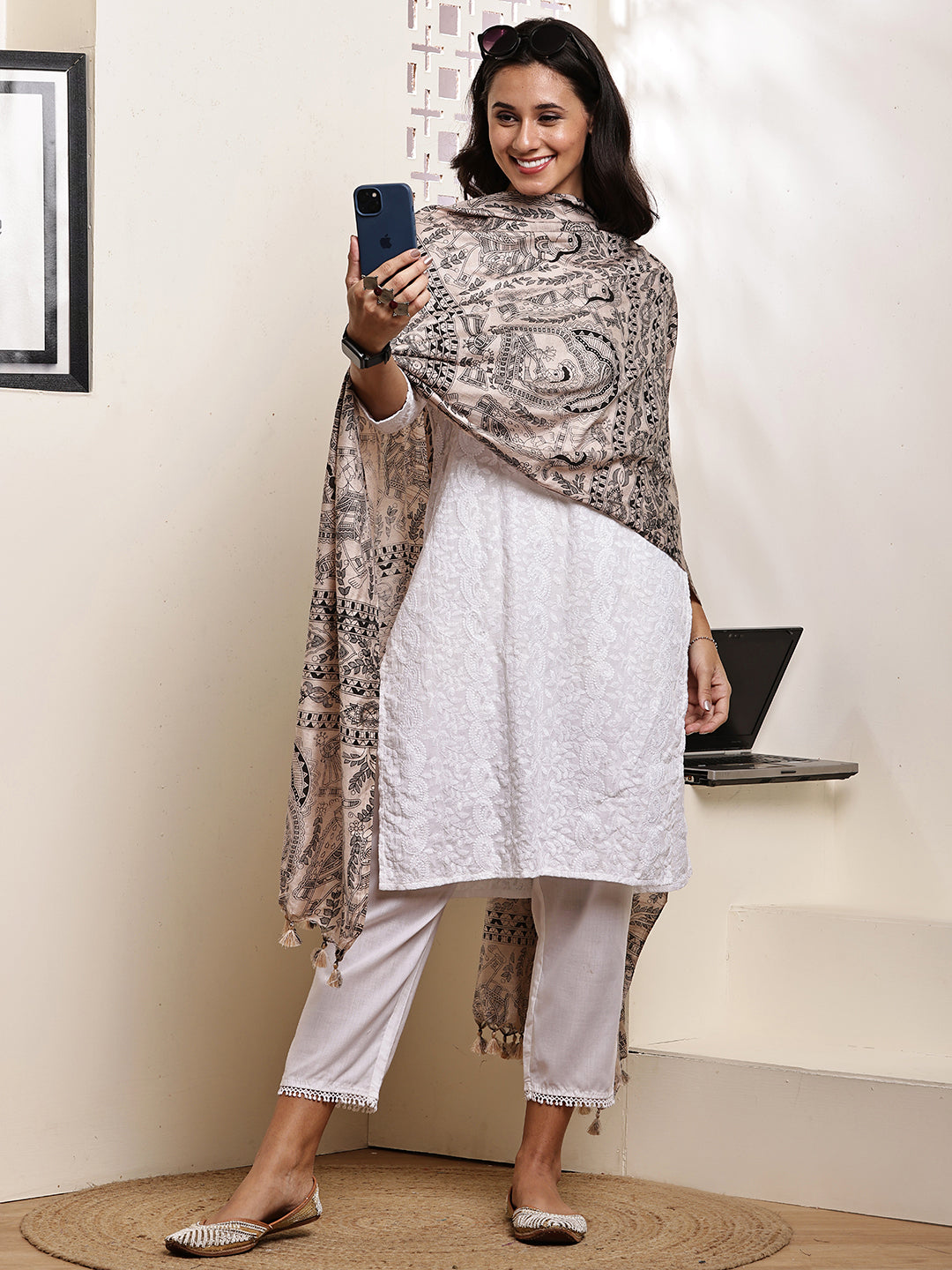 Dupatta-Bhagalpuri Katan - Madhubani Black All over