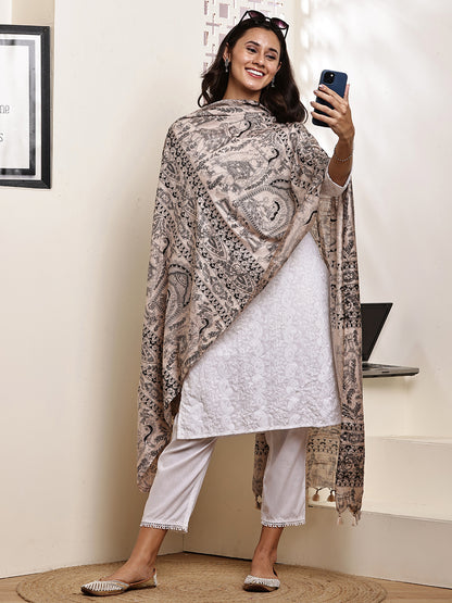 Dupatta-Bhagalpuri Katan - Madhubani Black All over