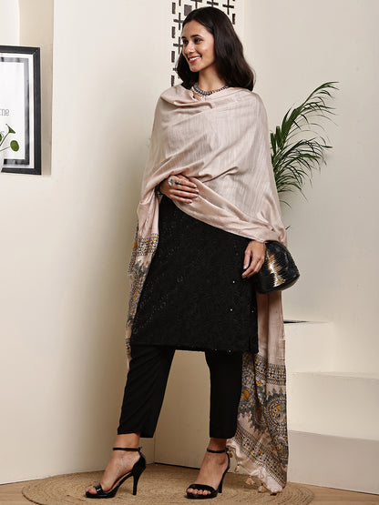 Dupatta-Bhagalpuri Katan - Madhubani Yellow + Olive Green Fish Pallu
