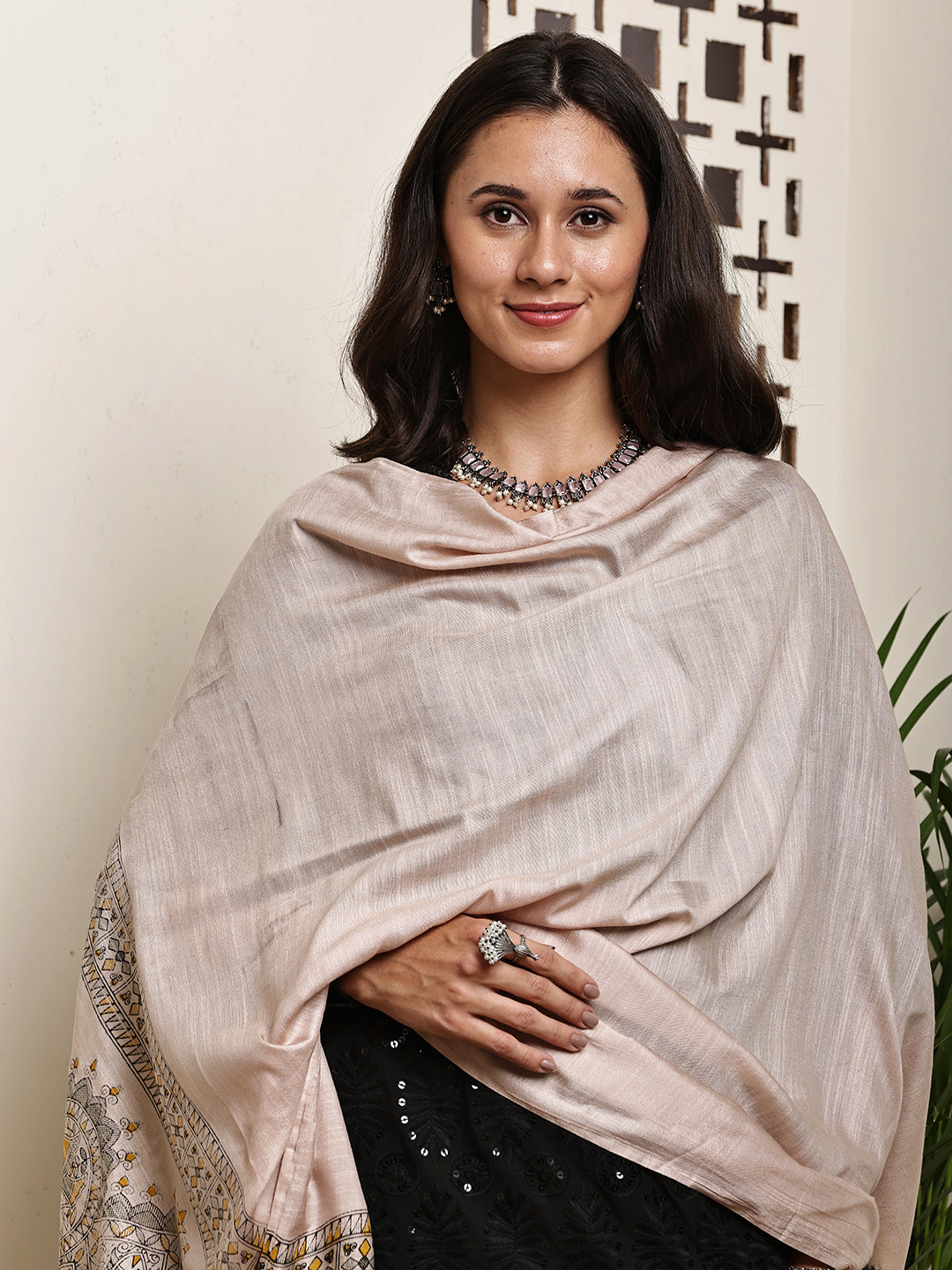 Dupatta-Bhagalpuri Katan - Madhubani Yellow + Olive Green Fish Pallu