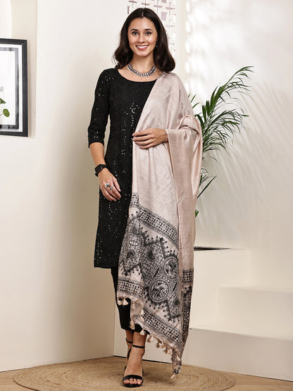 Dupatta-Bhagalpuri Katan - Madhubani Black Fish Pallu