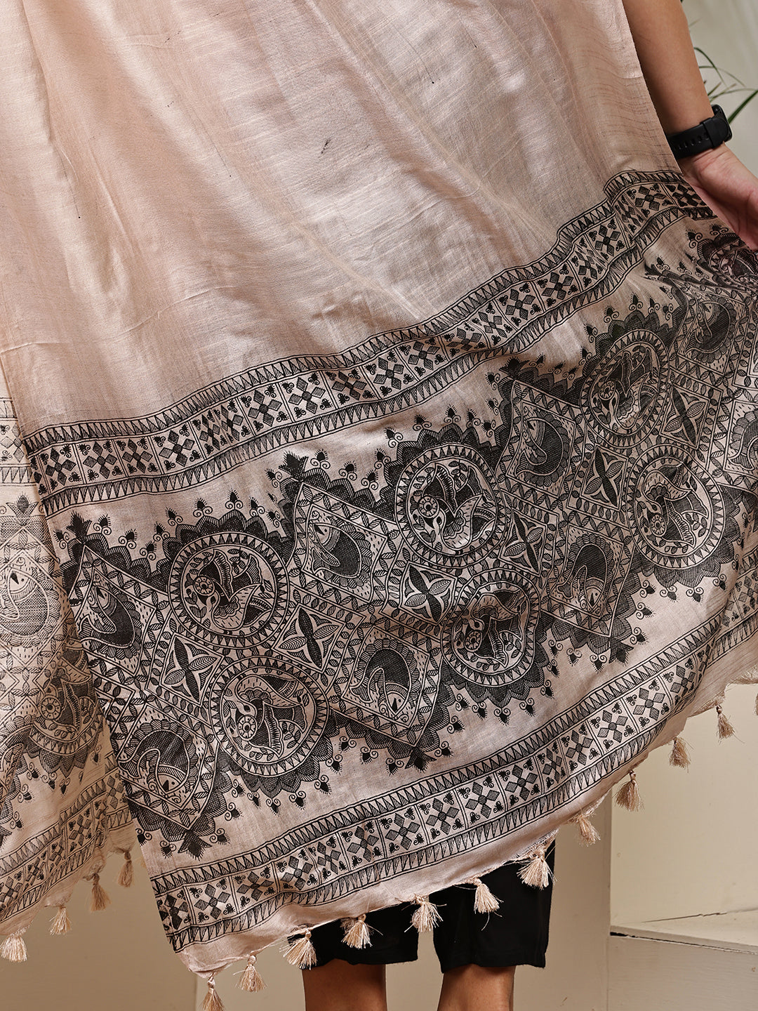 Dupatta-Bhagalpuri Katan - Madhubani Black Fish Pallu