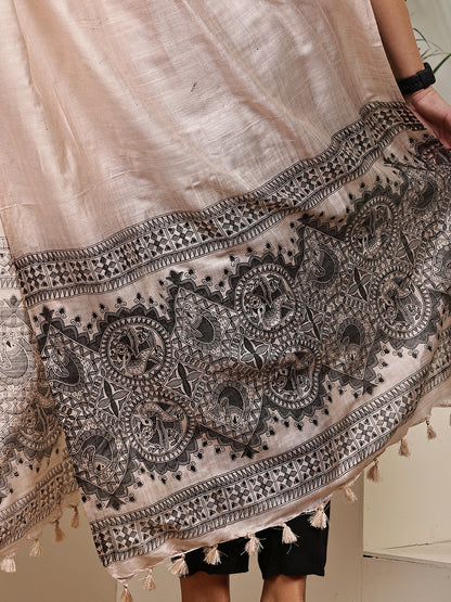 Dupatta-Bhagalpuri Katan - Madhubani Black Fish Pallu