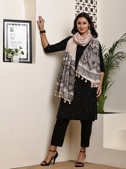 Dupatta-Bhagalpuri Katan - Madhubani Black Fish Pallu