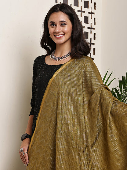 Dupatta- Slub Silk - Olive Green Waves