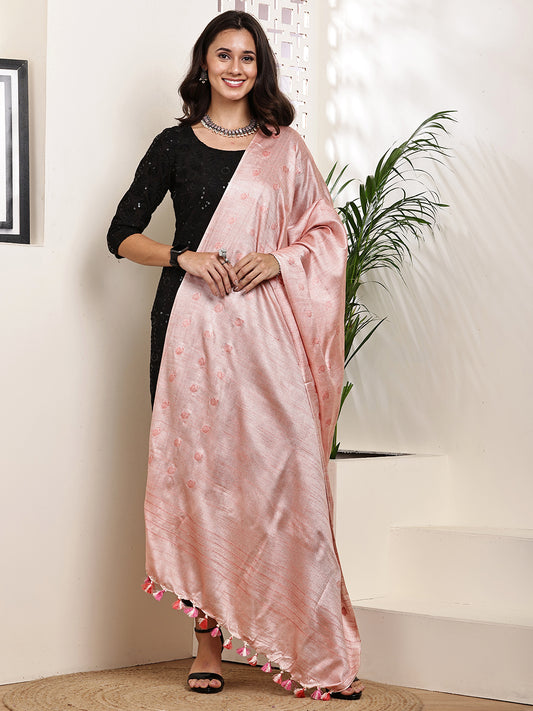 Dupatta-Cotton Silk -Pink Border Ambi Buti