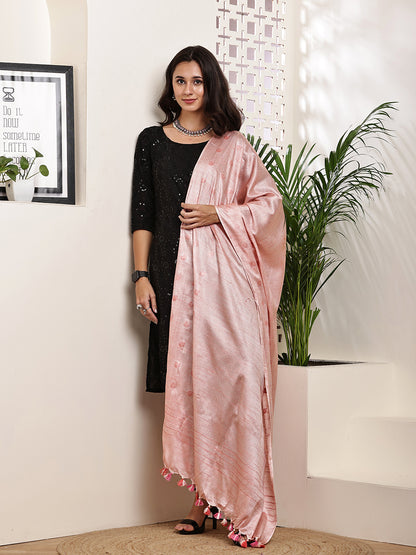 Dupatta-Cotton Silk -Pink Border Ambi Buti
