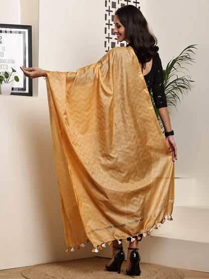 Dupatta- Slub Silk - Mustard Yellow Waves