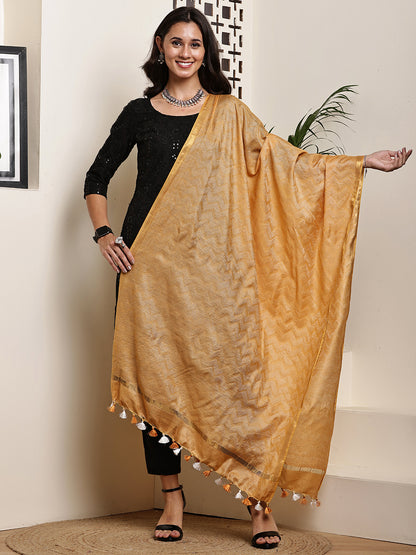 Dupatta- Slub Silk - Mustard Yellow Waves
