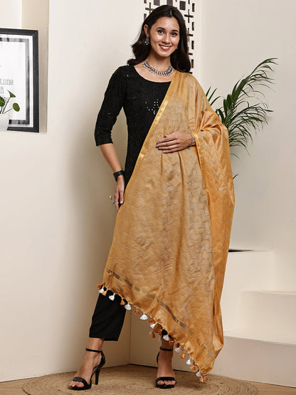 Dupatta- Slub Silk - Mustard Yellow Waves