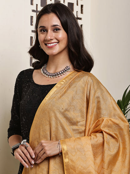 Dupatta- Slub Silk - Mustard Yellow Waves