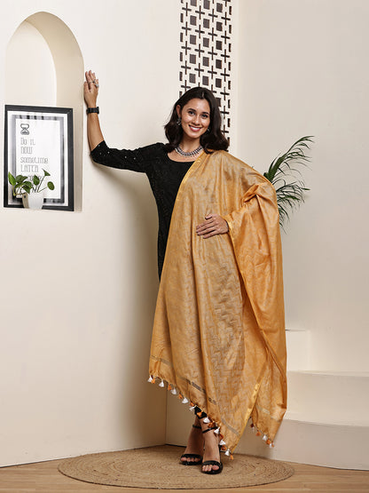 Dupatta- Slub Silk - Mustard Yellow Waves