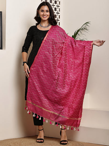 Dupatta- Slub Silk - Rani Pink Waves