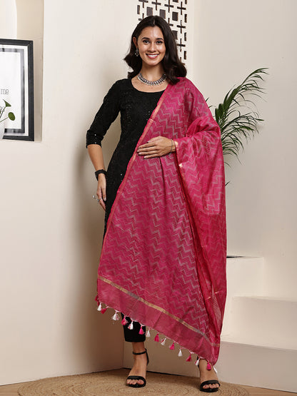 Dupatta- Slub Silk - Rani Pink Waves