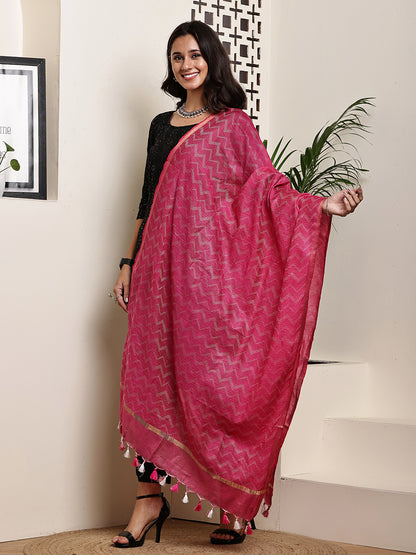 Dupatta- Slub Silk - Rani Pink Waves