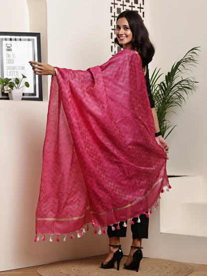 Dupatta- Slub Silk - Rani Pink Waves