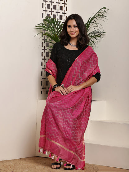 Dupatta- Slub Silk - Rani Pink Waves