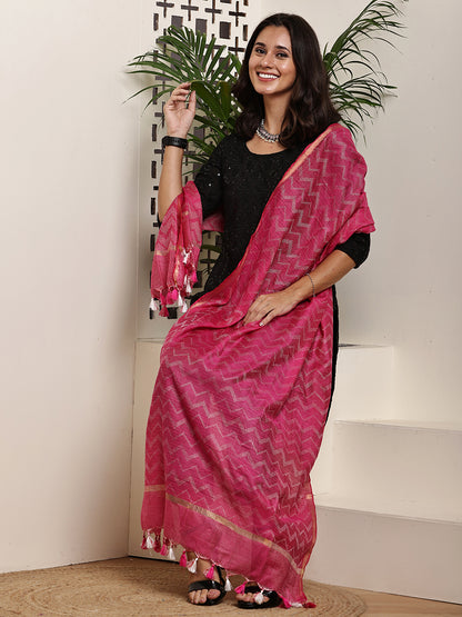 Dupatta- Slub Silk - Rani Pink Waves