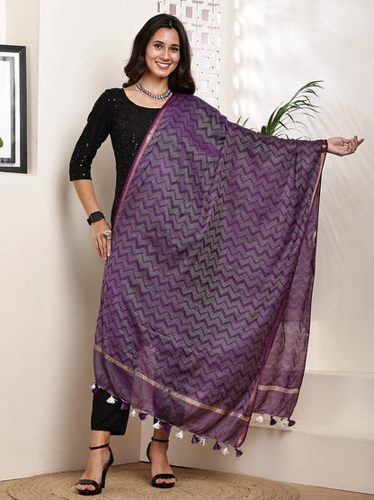 Dupatta- Slub Silk - Purple Waves