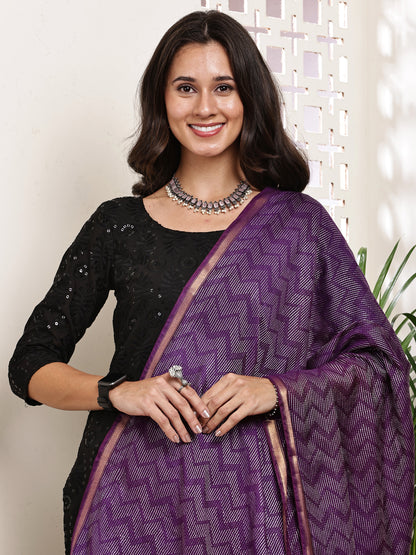 Dupatta- Slub Silk - Purple Waves