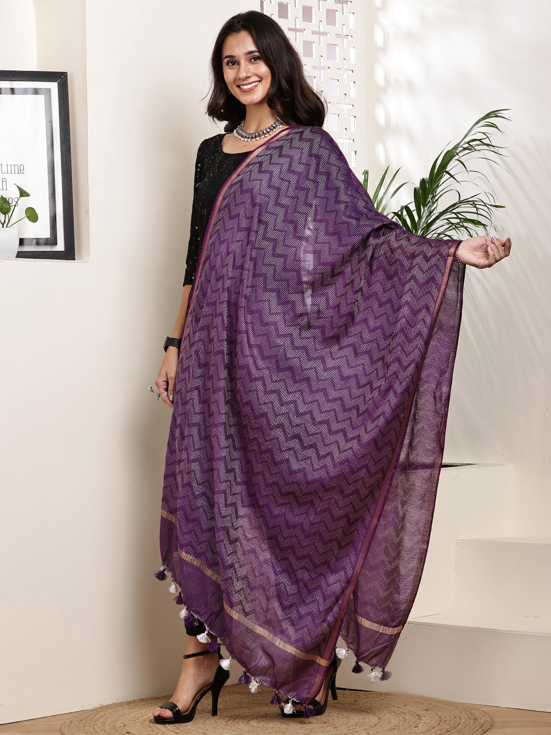 Dupatta- Slub Silk - Purple Waves
