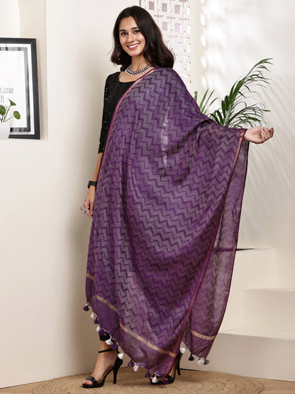 Dupatta- Slub Silk - Purple Waves