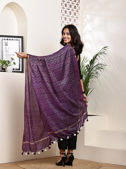 Dupatta- Slub Silk - Purple Waves