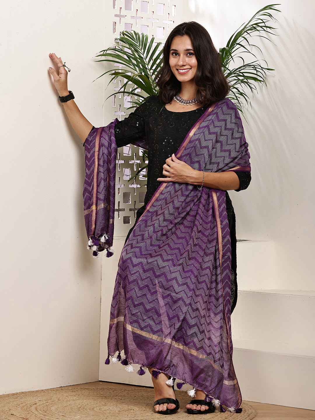 Dupatta- Slub Silk - Purple Waves