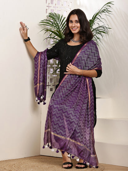 Dupatta- Slub Silk - Purple Waves