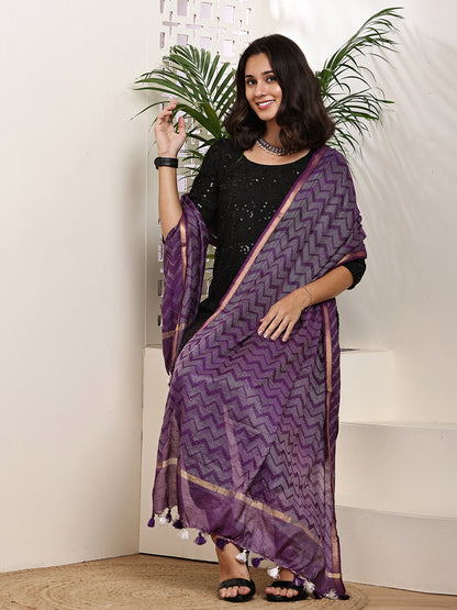 Dupatta- Slub Silk - Purple Waves