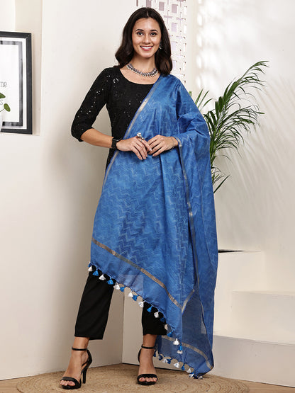 Dupatta- Slub Silk - Blue Waves