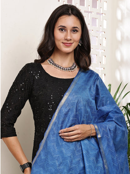 Dupatta- Slub Silk - Blue Waves