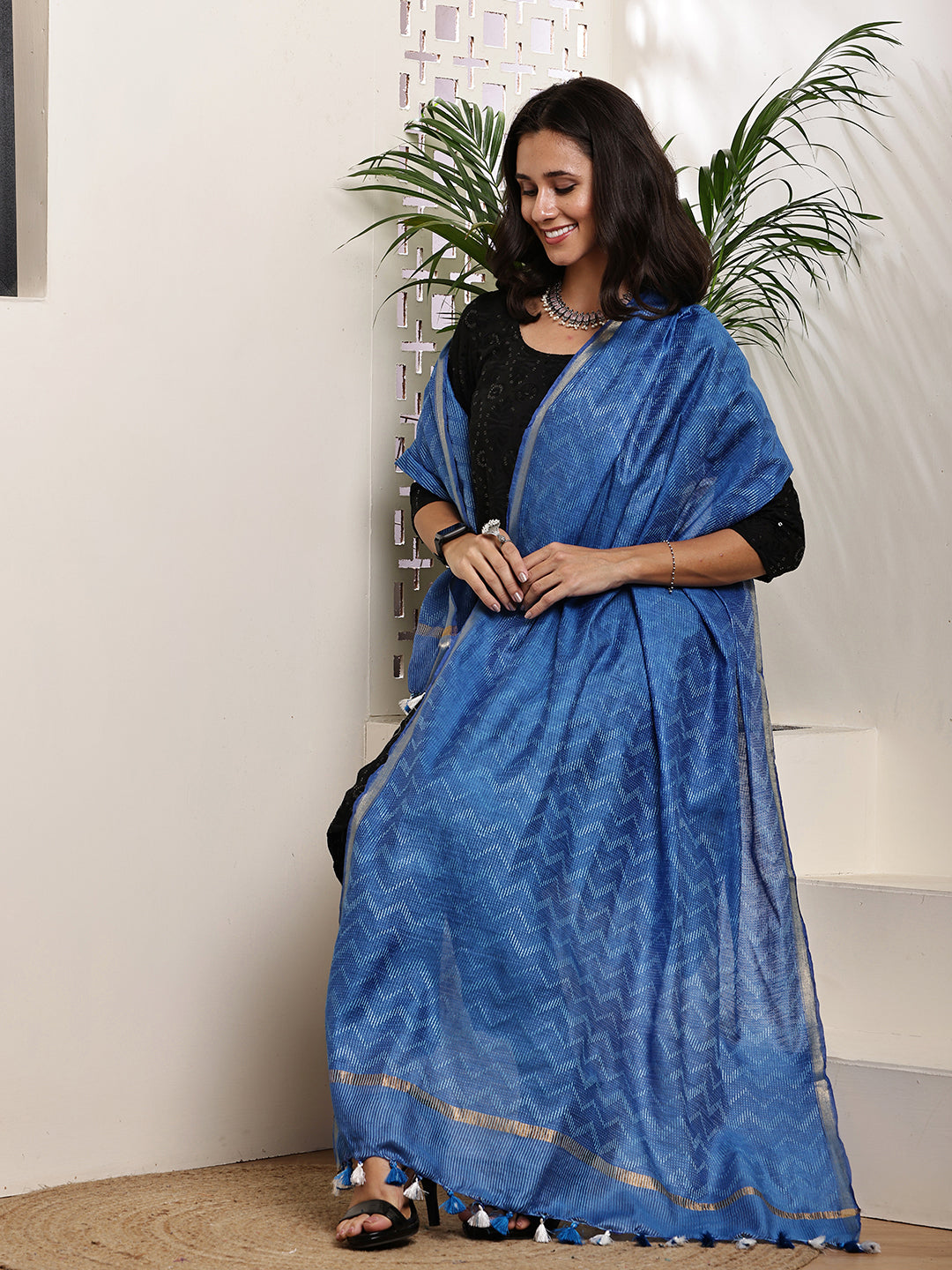 Dupatta- Slub Silk - Blue Waves