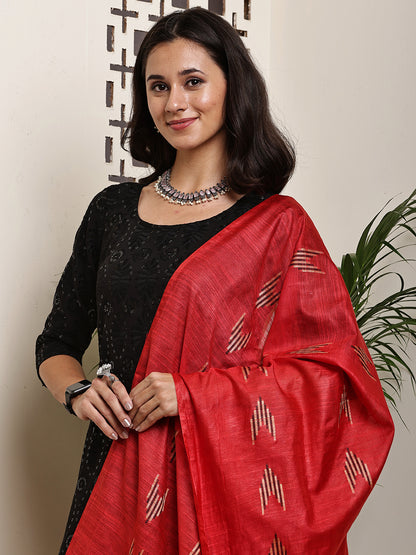 Dupatta-Cotton Slub Silk - Red