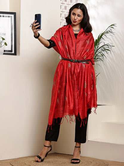 Dupatta-Cotton Slub Silk - Red