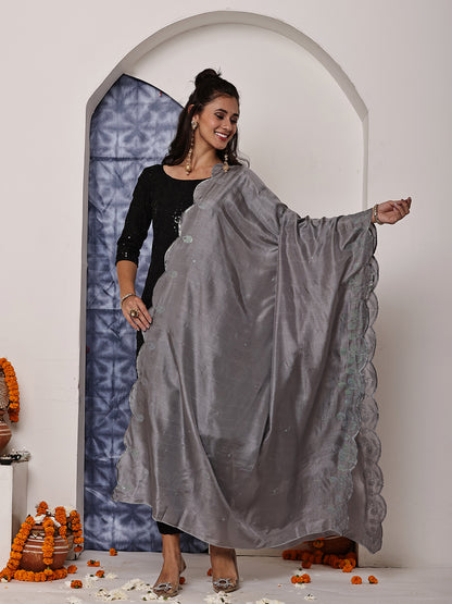 Grey Sequins Embroidered Dupatta