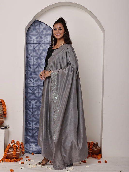 Grey Sequins Embroidered Dupatta