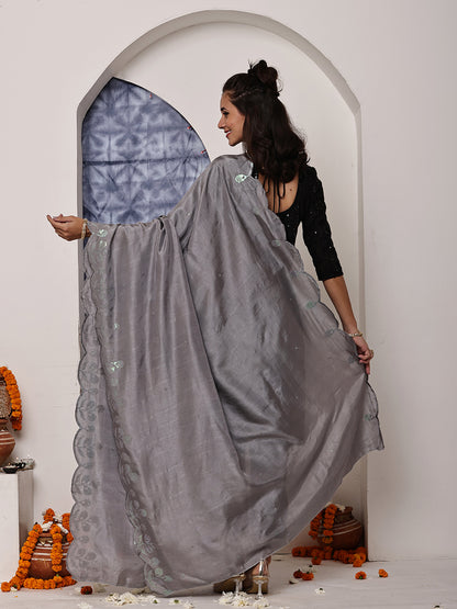 Grey Sequins Embroidered Dupatta