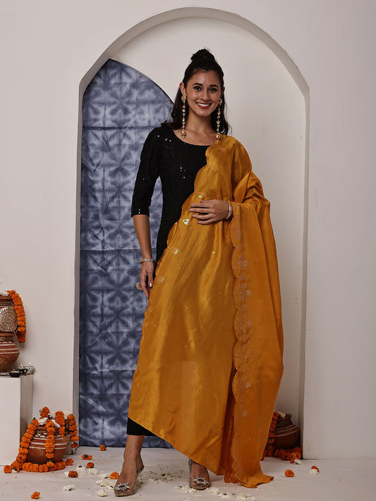 Mustard Yellow Sequins Embroidered Dupatta