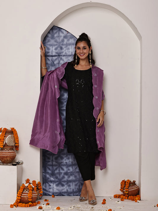 Purple Sequins Embroidered Dupatta