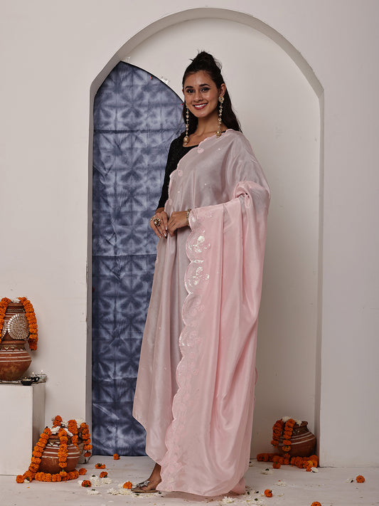 Baby Pink Sequins Embroidered Dupatta