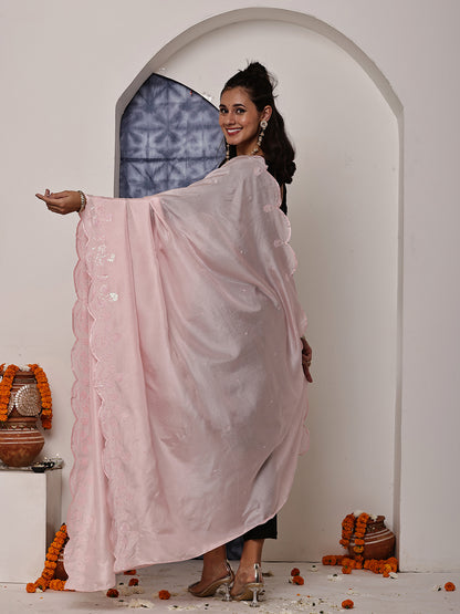 Baby Pink Sequins Embroidered Dupatta
