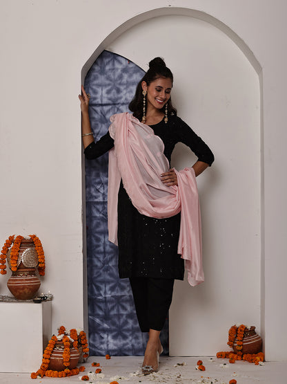 Baby Pink Sequins Embroidered Dupatta